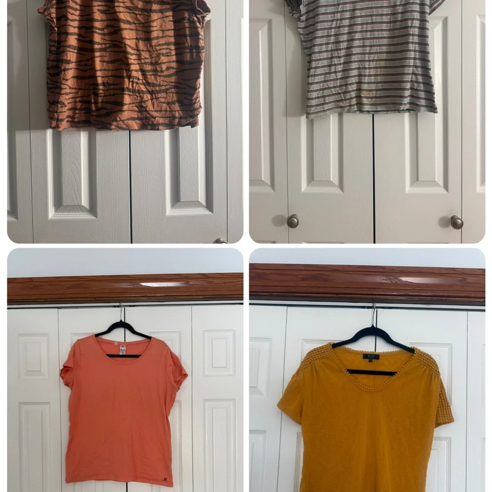 Multiples Women's Short Sleeve Tops - Tiger Print, Striped, Orange, Mustard - Picture 1 of 1